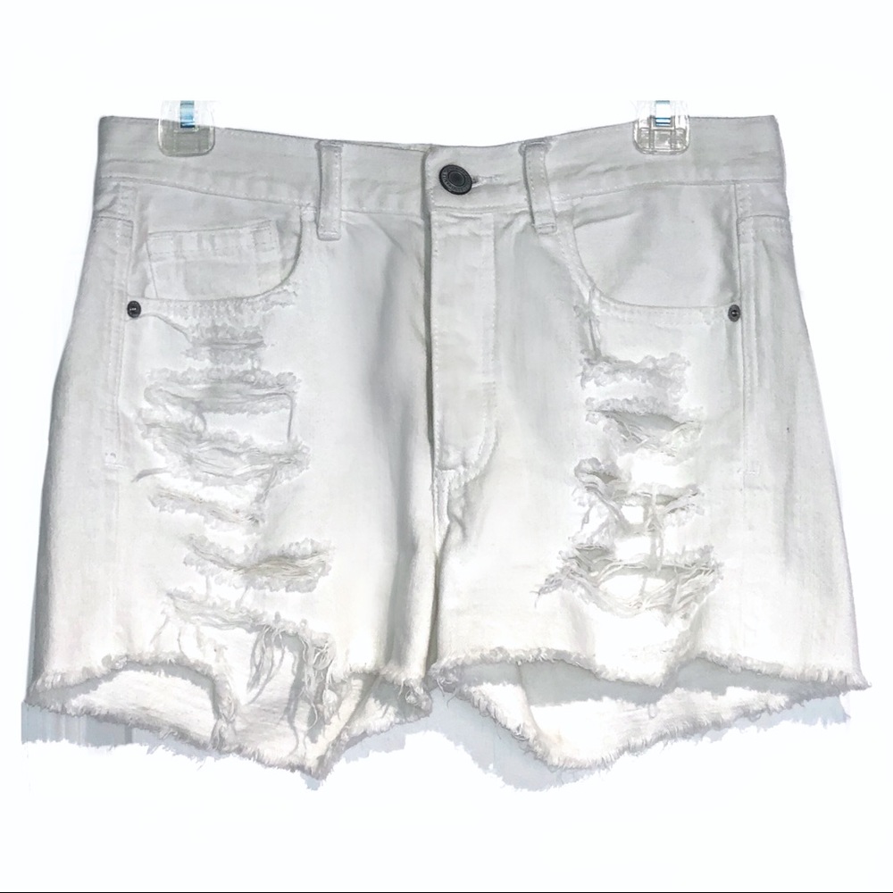 American Eagle White Jeans Ripped Shorts Fringe